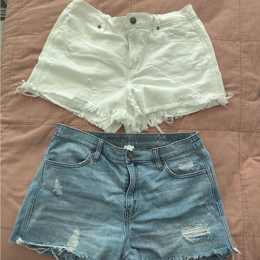 Aerie White and Blue Jean Shorts Set